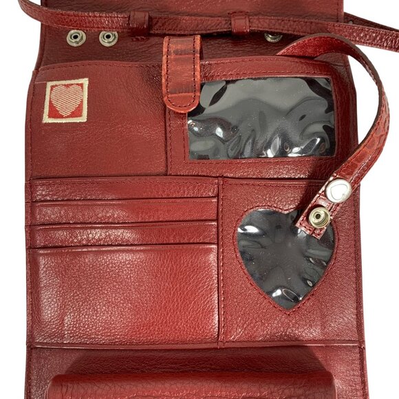 Brighton Oxblood Embossed Croc Leather Organizer Trifold Crossbody Bag EUC - Picture 7 of 14